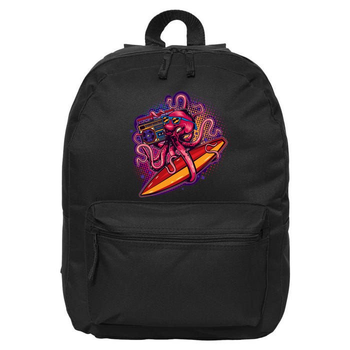 Retro Eighties 80's Surfer Octopus 16 in Basic Backpack