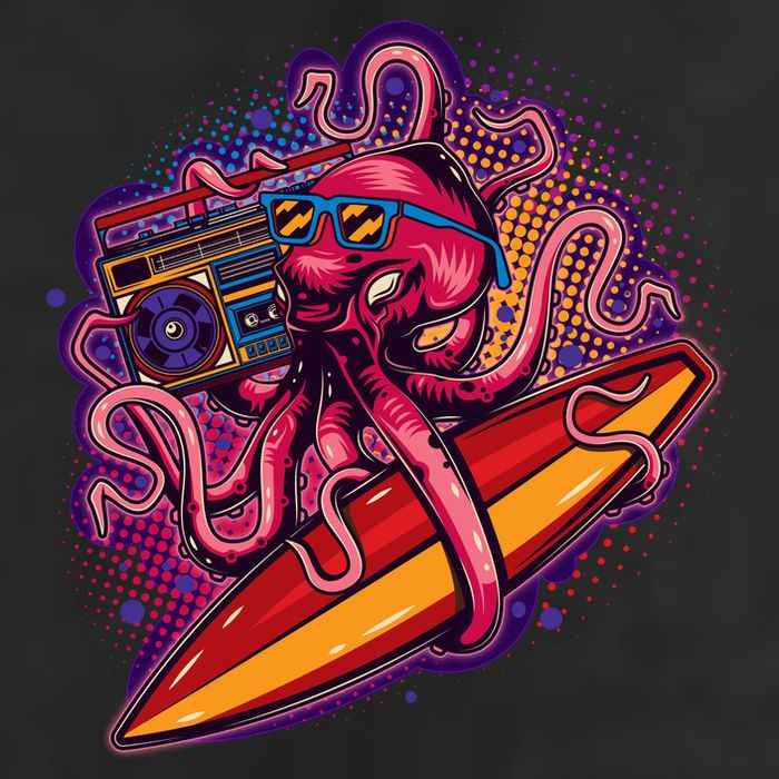Retro Eighties 80's Surfer Octopus 25L Jumbo Tote