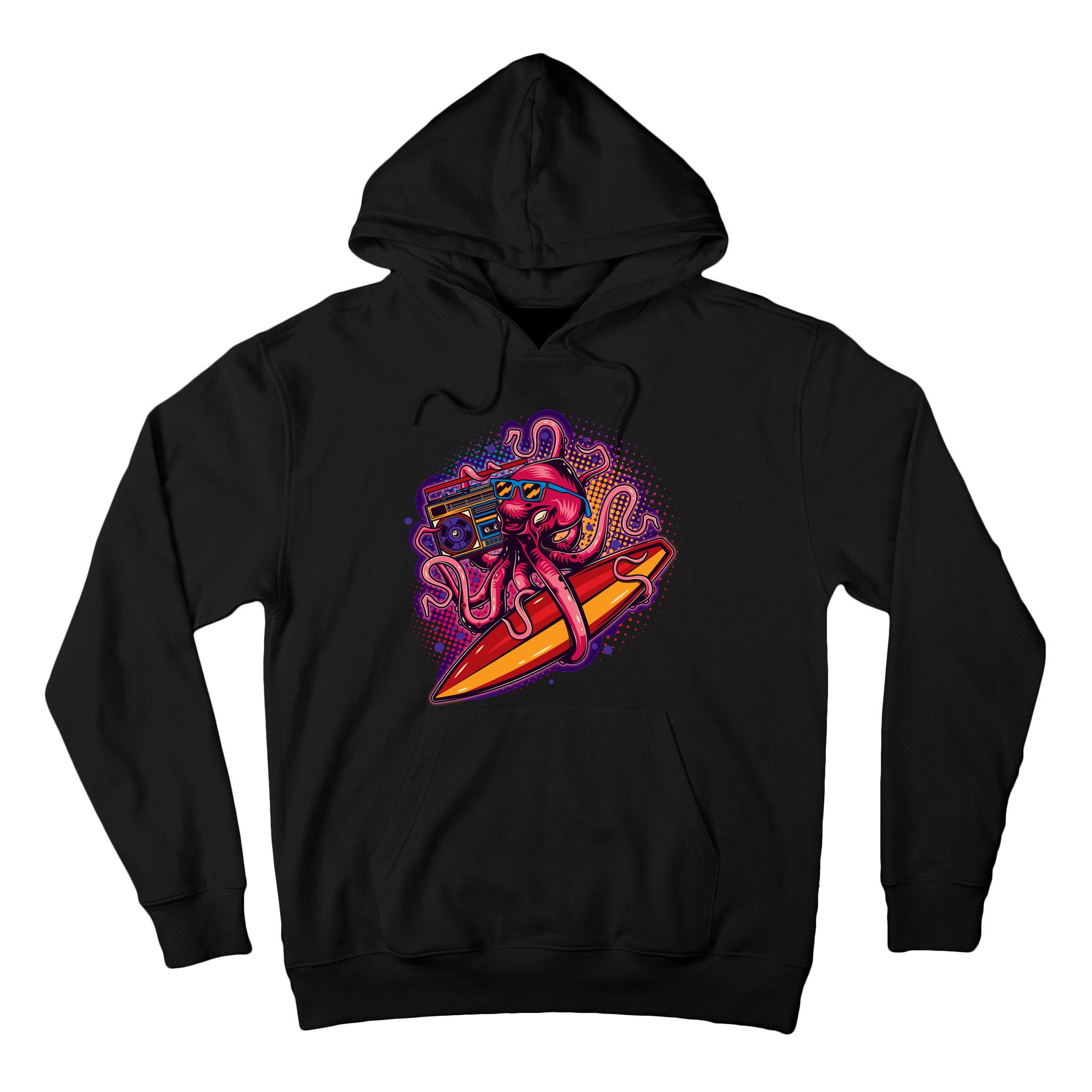 Retro Eighties 80's Surfer Octopus Tall Hoodie