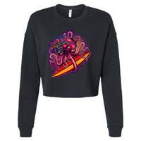 Retro Eighties 80's Surfer Octopus Cropped Pullover Crew