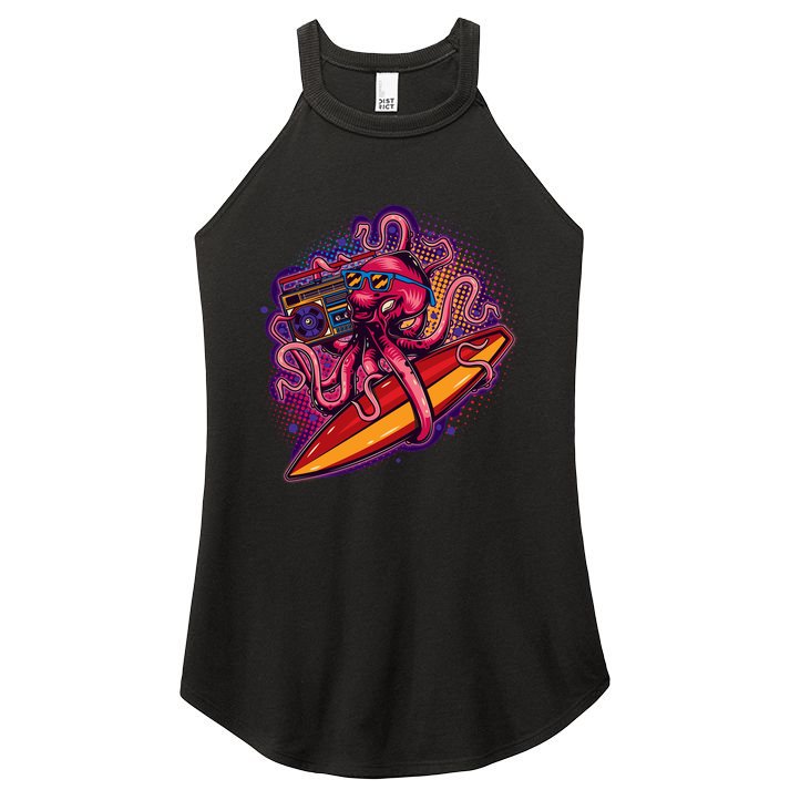 Retro Eighties 80's Surfer Octopus Women's Perfect Tri Rocker Tank