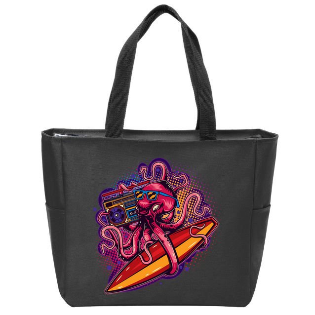 Retro Eighties 80's Surfer Octopus Zip Tote Bag