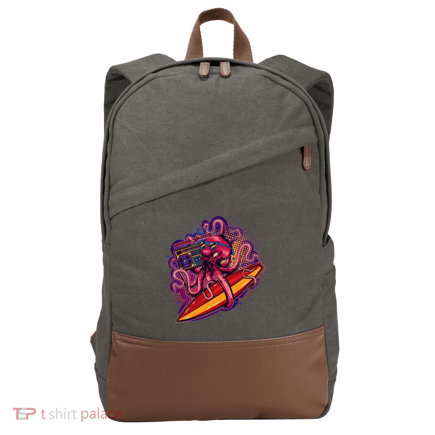 Retro Eighties 80's Surfer Octopus Cotton Canvas Backpack