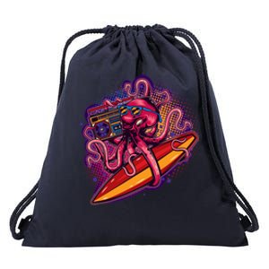 Retro Eighties 80's Surfer Octopus Drawstring Bag