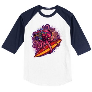 Retro Eighties 80's Surfer Octopus Baseball Sleeve Shirt