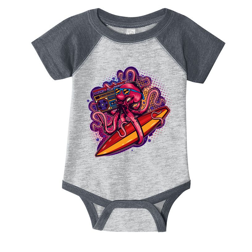 Retro Eighties 80's Surfer Octopus Infant Baby Jersey Bodysuit