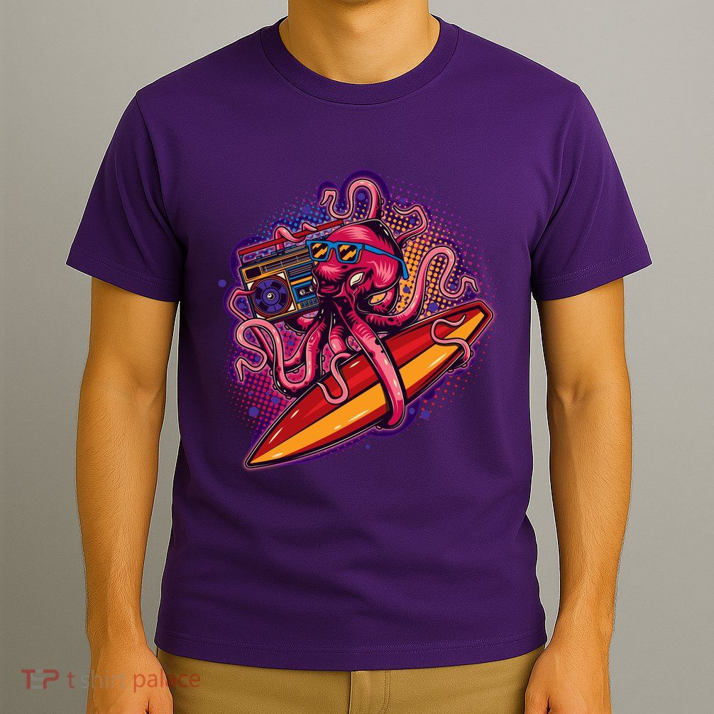 Retro Eighties 80's Surfer Octopus T-Shirt