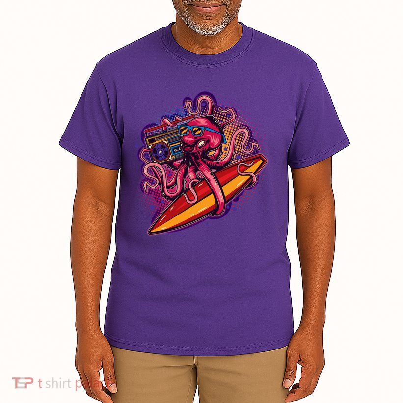 Retro Eighties 80's Surfer Octopus Tall T-Shirt