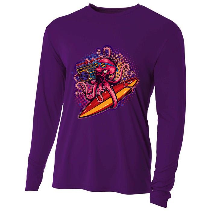 Retro Eighties 80's Surfer Octopus Cooling Performance Long Sleeve Crew
