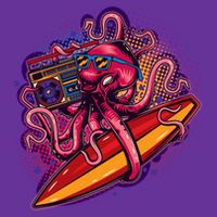Retro Eighties 80's Surfer Octopus Cooling Performance Long Sleeve Crew