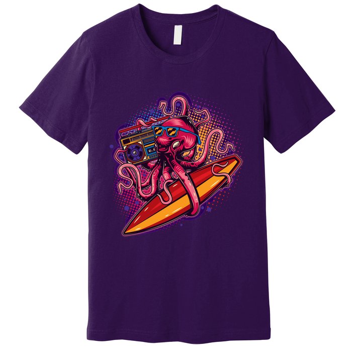 Retro Eighties 80's Surfer Octopus Premium T-Shirt