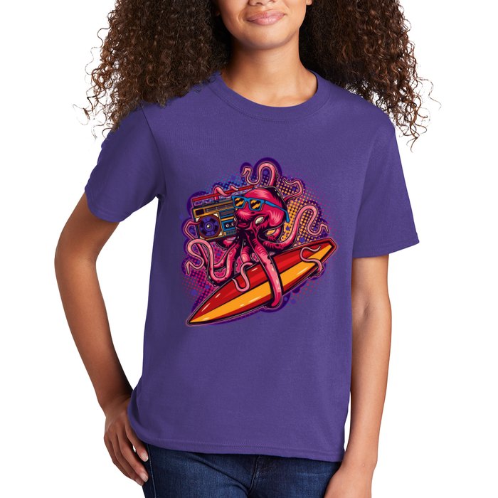Retro Eighties 80's Surfer Octopus Kids T-Shirt