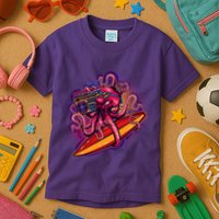 Retro Eighties 80's Surfer Octopus Kids T-Shirt