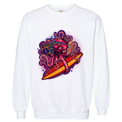 Retro Eighties 80's Surfer Octopus Garment-Dyed Sweatshirt