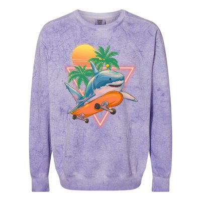 Retro Eighties 80's Skateboarding Shark Colorblast Crewneck Sweatshirt