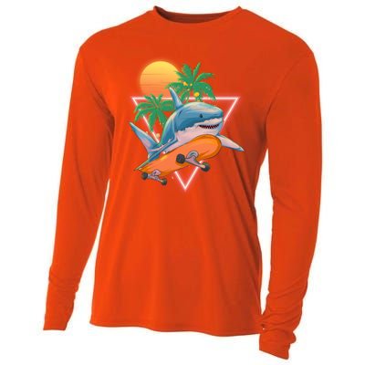 Retro Eighties 80's Skateboarding Shark Cooling Performance Long Sleeve Crew