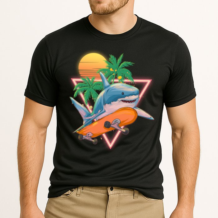 Retro Eighties 80's Skateboarding Shark Cooling Performance Crew T-Shirt