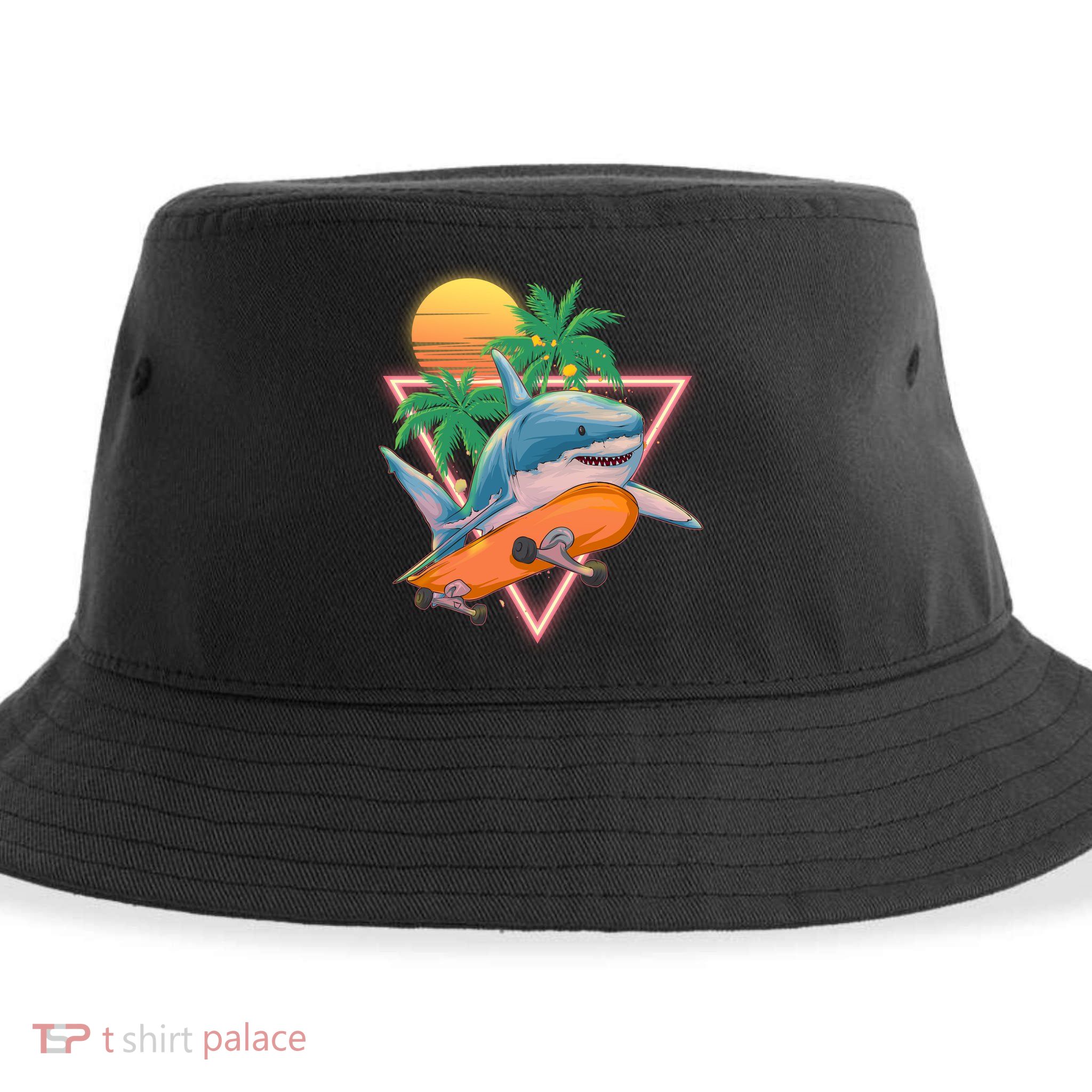 Retro Eighties 80's Skateboarding Shark Sustainable Bucket Hat