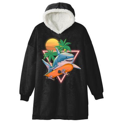 Retro Eighties 80's Skateboarding Shark Hooded Wearable Blanket