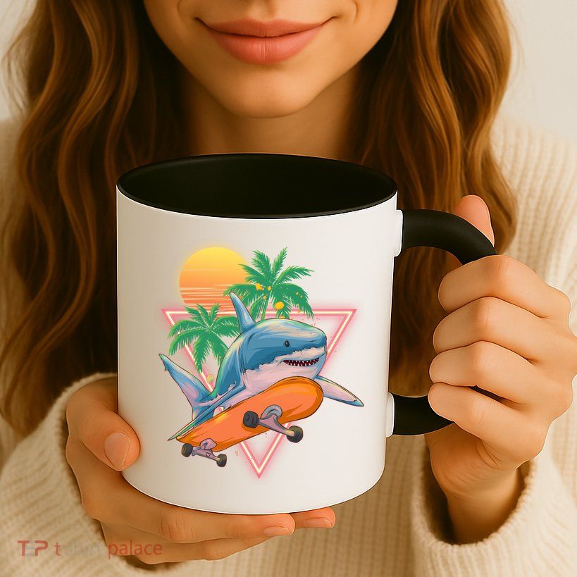 Retro Eighties 80's Skateboarding Shark Mug
