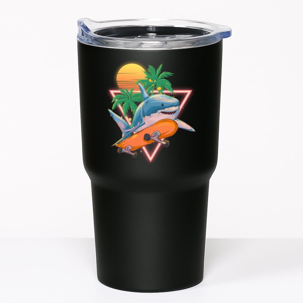 Retro Eighties 80's Skateboarding Shark Tumbler