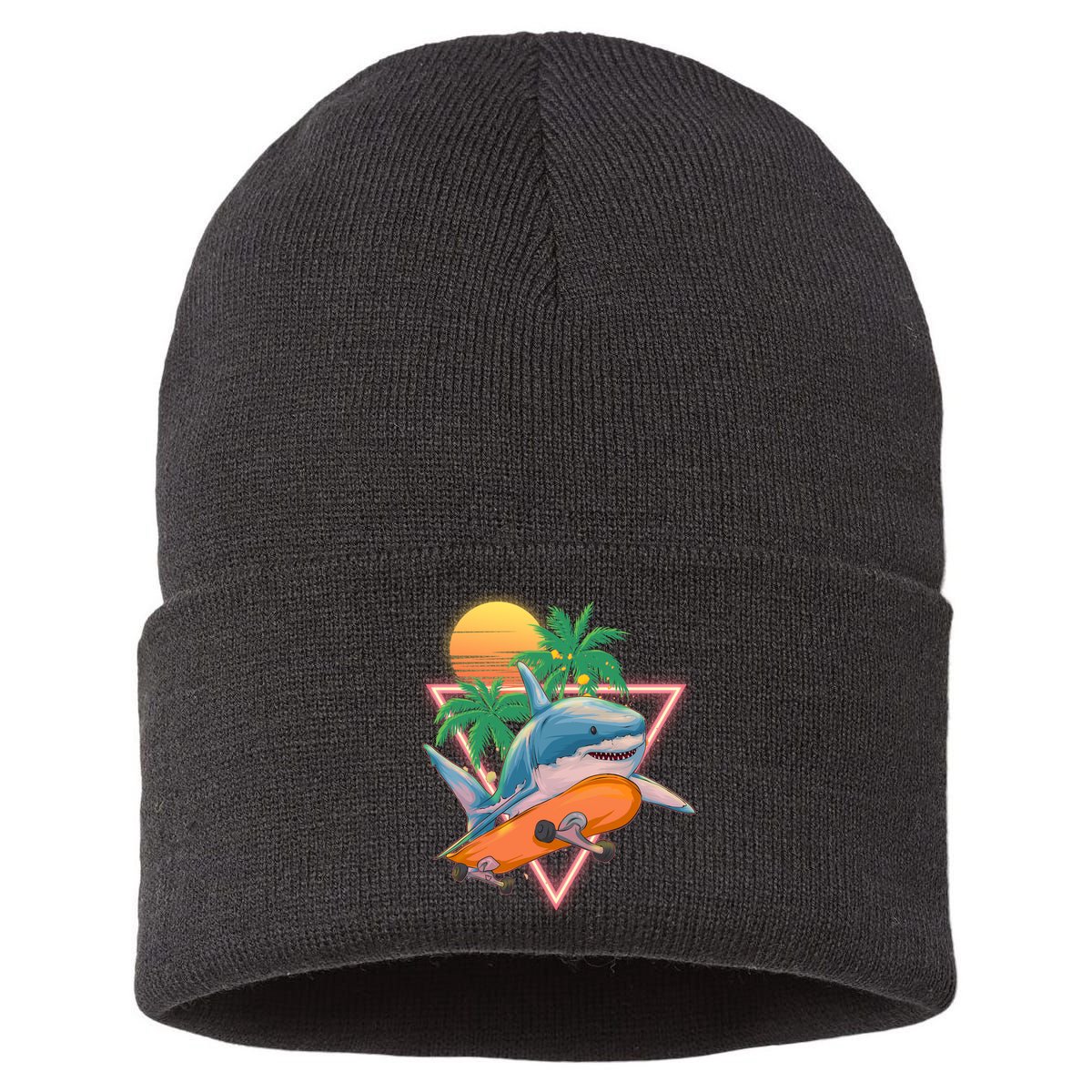 Retro Eighties 80's Skateboarding Shark Sustainable Knit Beanie