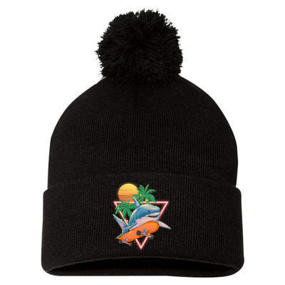 Retro Eighties 80's Skateboarding Shark Pom Pom 12in Knit Beanie