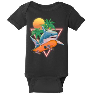 Retro Eighties 80's Skateboarding Shark Baby Bodysuit