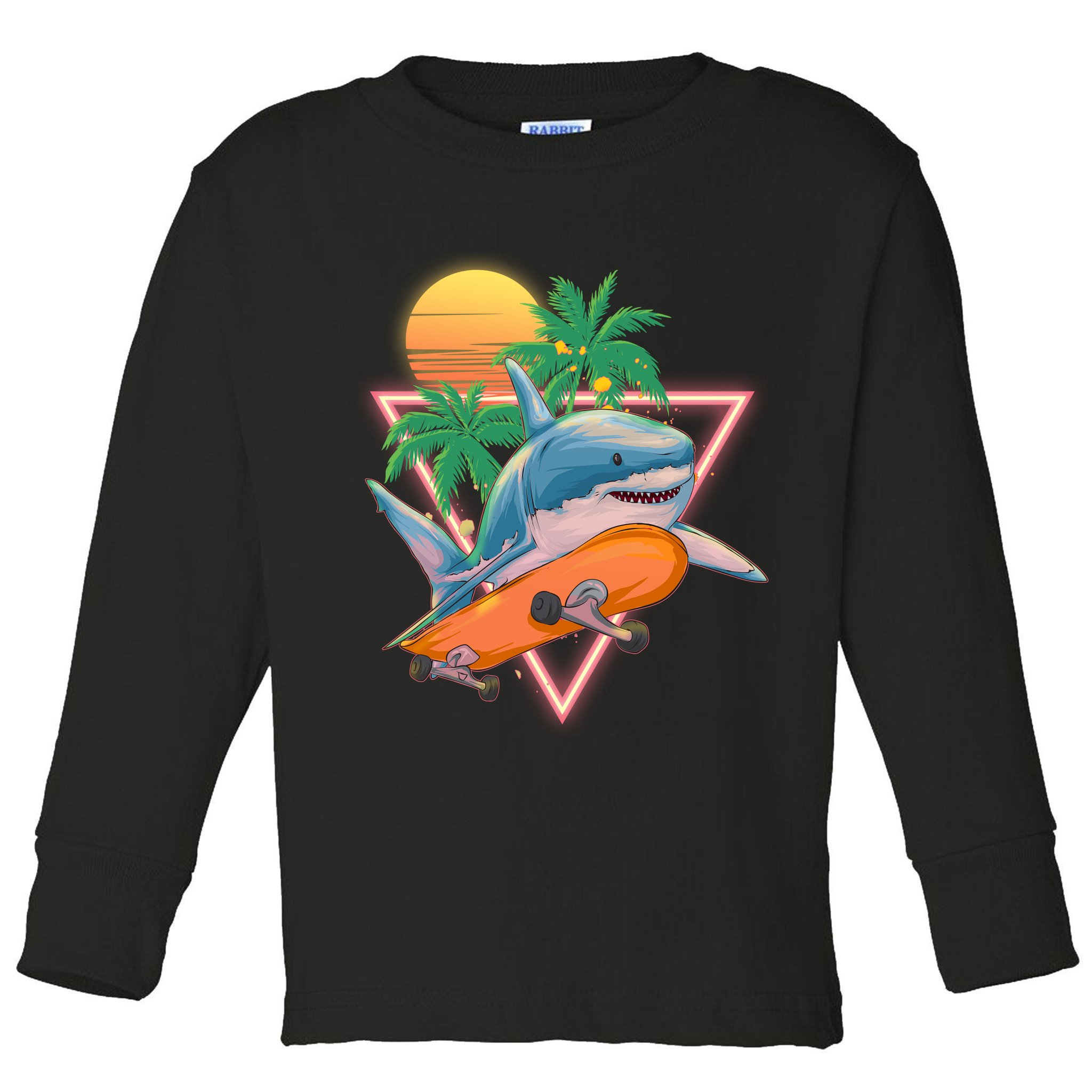 Retro Eighties 80's Skateboarding Shark Toddler Long Sleeve Shirt