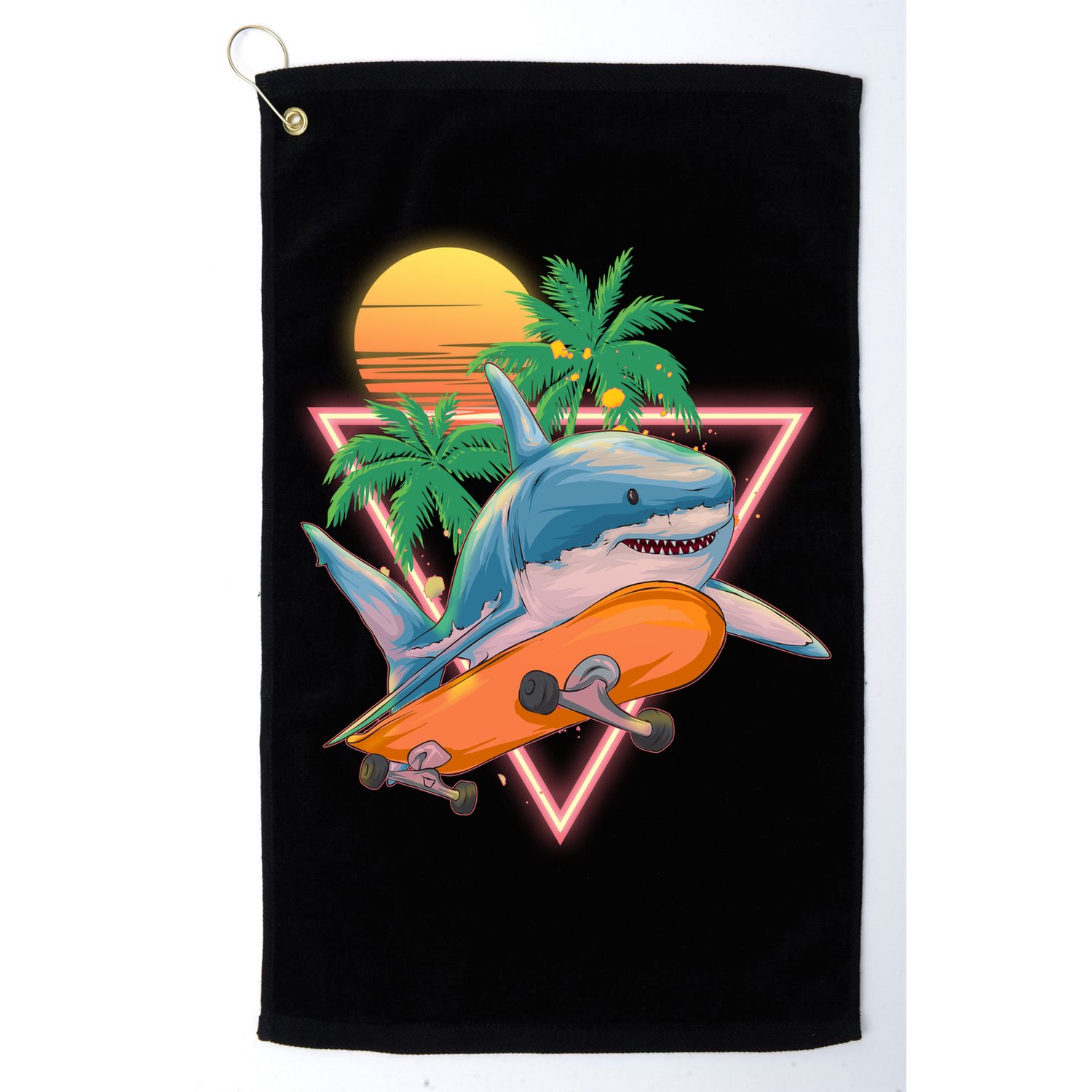 Retro Eighties 80's Skateboarding Shark Golf Towel