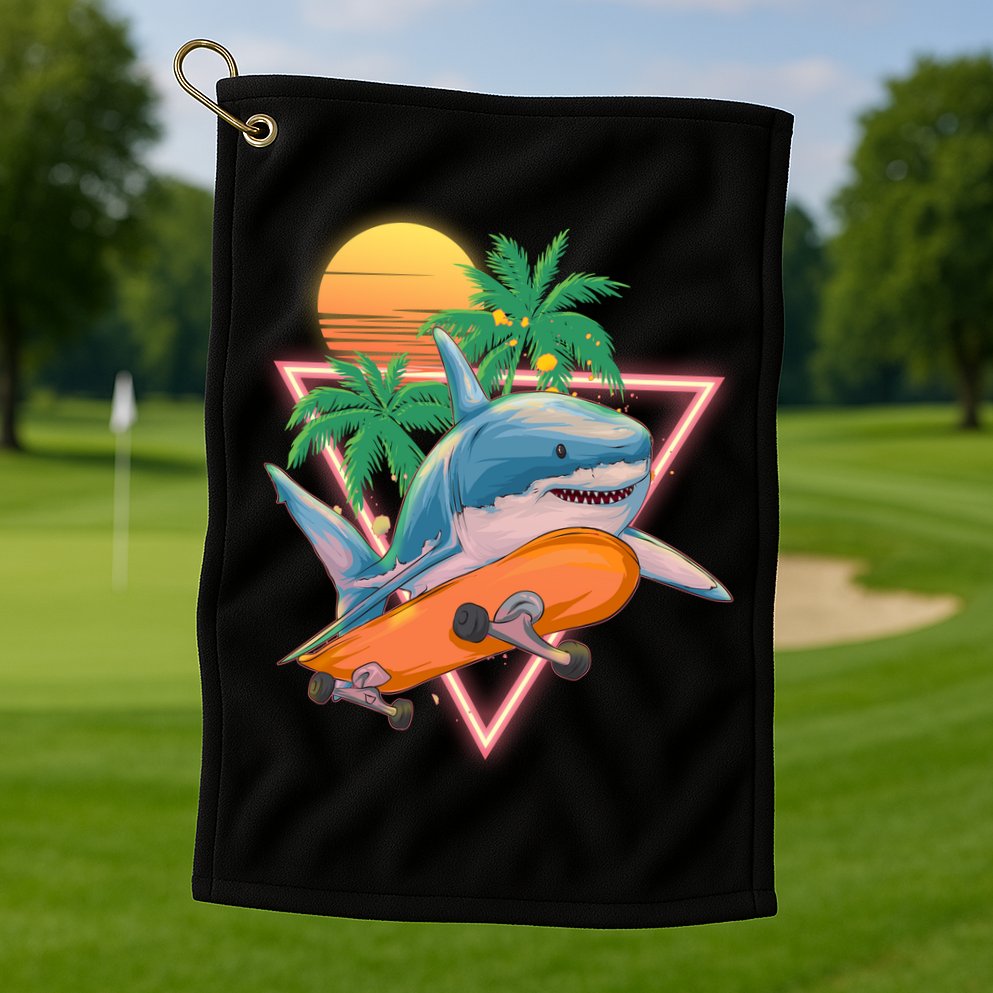 Retro Eighties 80's Skateboarding Shark Golf Towel