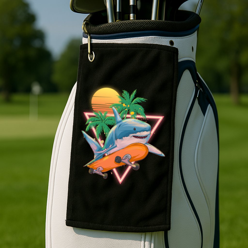 Retro Eighties 80's Skateboarding Shark Golf Towel
