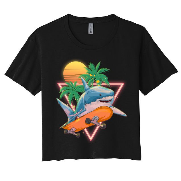 Retro Eighties 80's Skateboarding Shark Crop Top