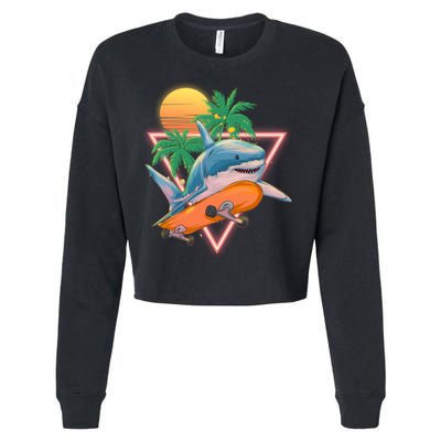 Retro Eighties 80's Skateboarding Shark Cropped Pullover Crew