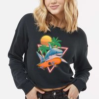 Retro Eighties 80's Skateboarding Shark Cropped Pullover Crew