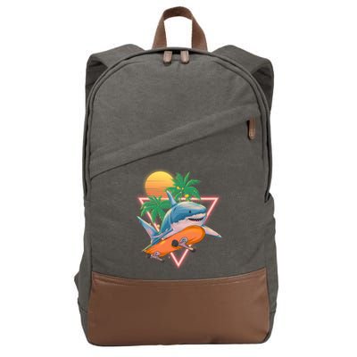 Retro Eighties 80's Skateboarding Shark Cotton Canvas Backpack