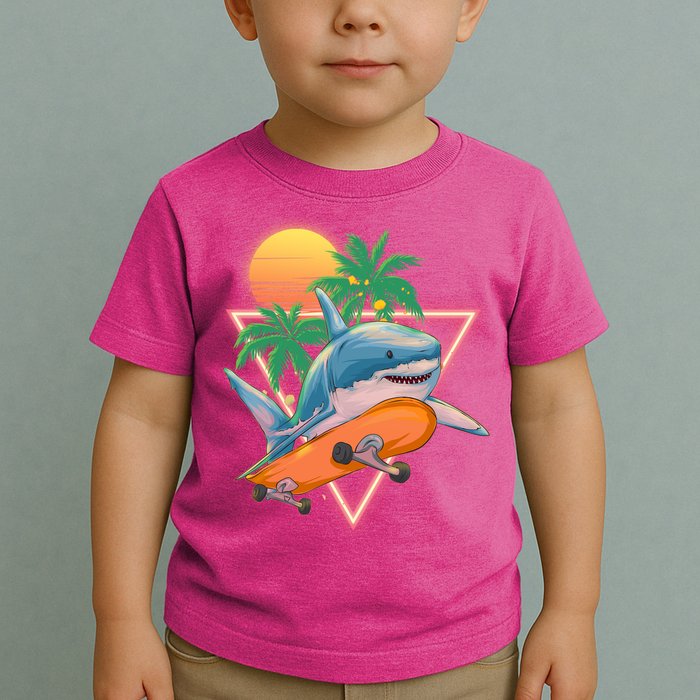 Retro Eighties 80's Skateboarding Shark Toddler T-Shirt