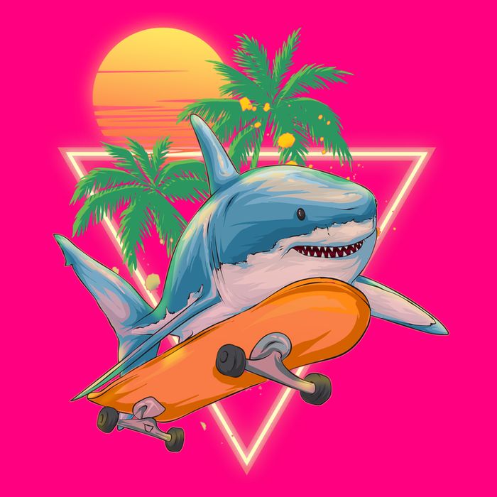 Retro Eighties 80's Skateboarding Shark Toddler T-Shirt