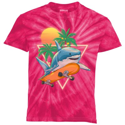 Retro Eighties 80's Skateboarding Shark Kids Tie-Dye T-Shirt