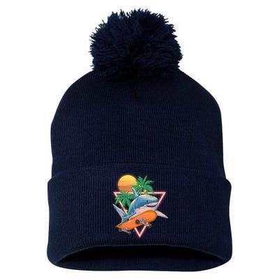 Retro Eighties 80's Skateboarding Shark Pom Pom 12in Knit Beanie