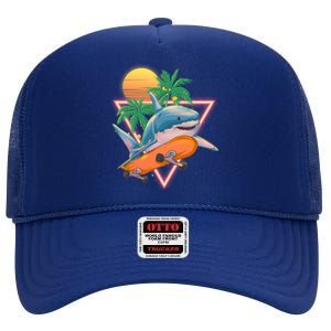 Retro Eighties 80's Skateboarding Shark High Crown Mesh Back Trucker Hat