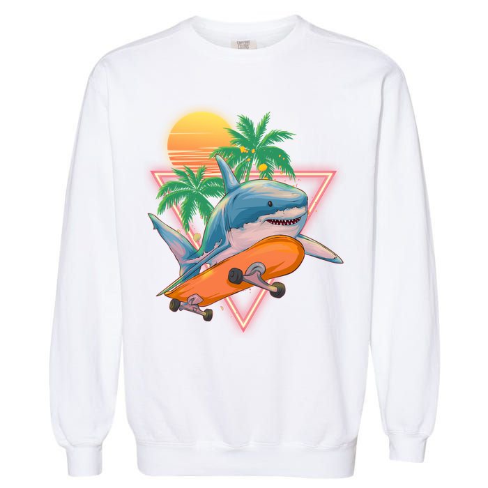 Retro Eighties 80's Skateboarding Shark Garment-Dyed Sweatshirt