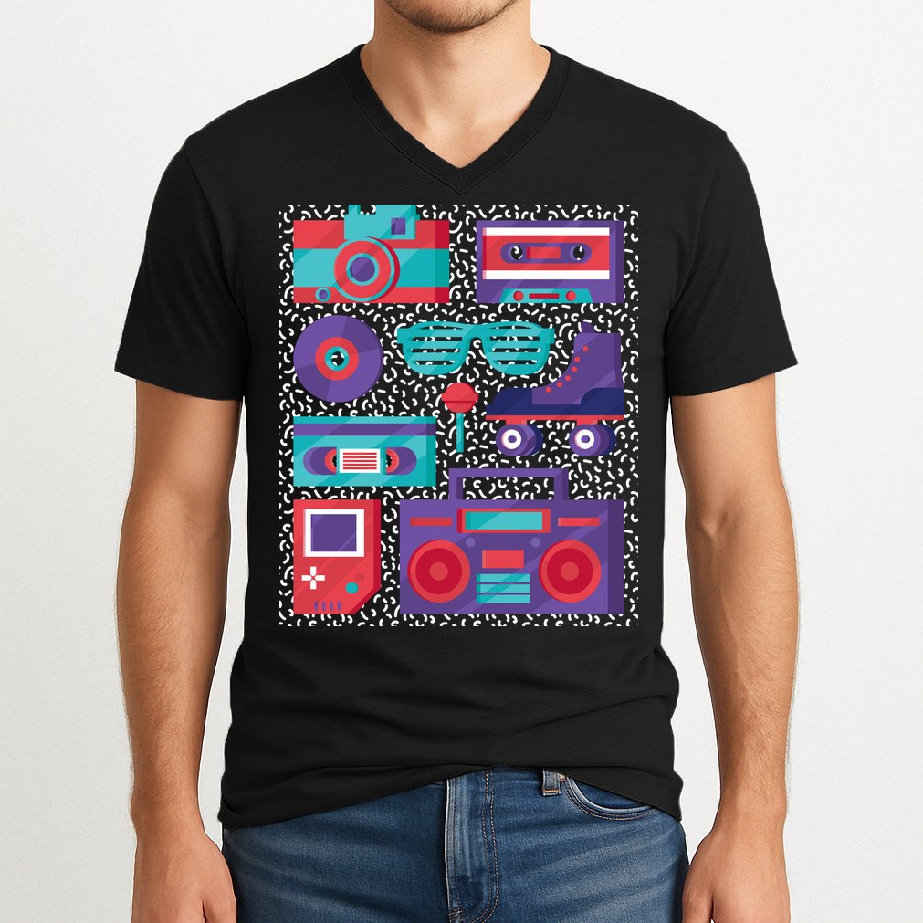 Retro Elements 90s V-Neck T-Shirt