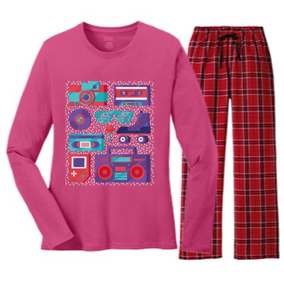 Retro Elements 90s Women's Long Sleeve Flannel Pajama Set 