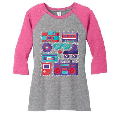 Retro Elements 90s Women's Tri-Blend 3/4-Sleeve Raglan Shirt