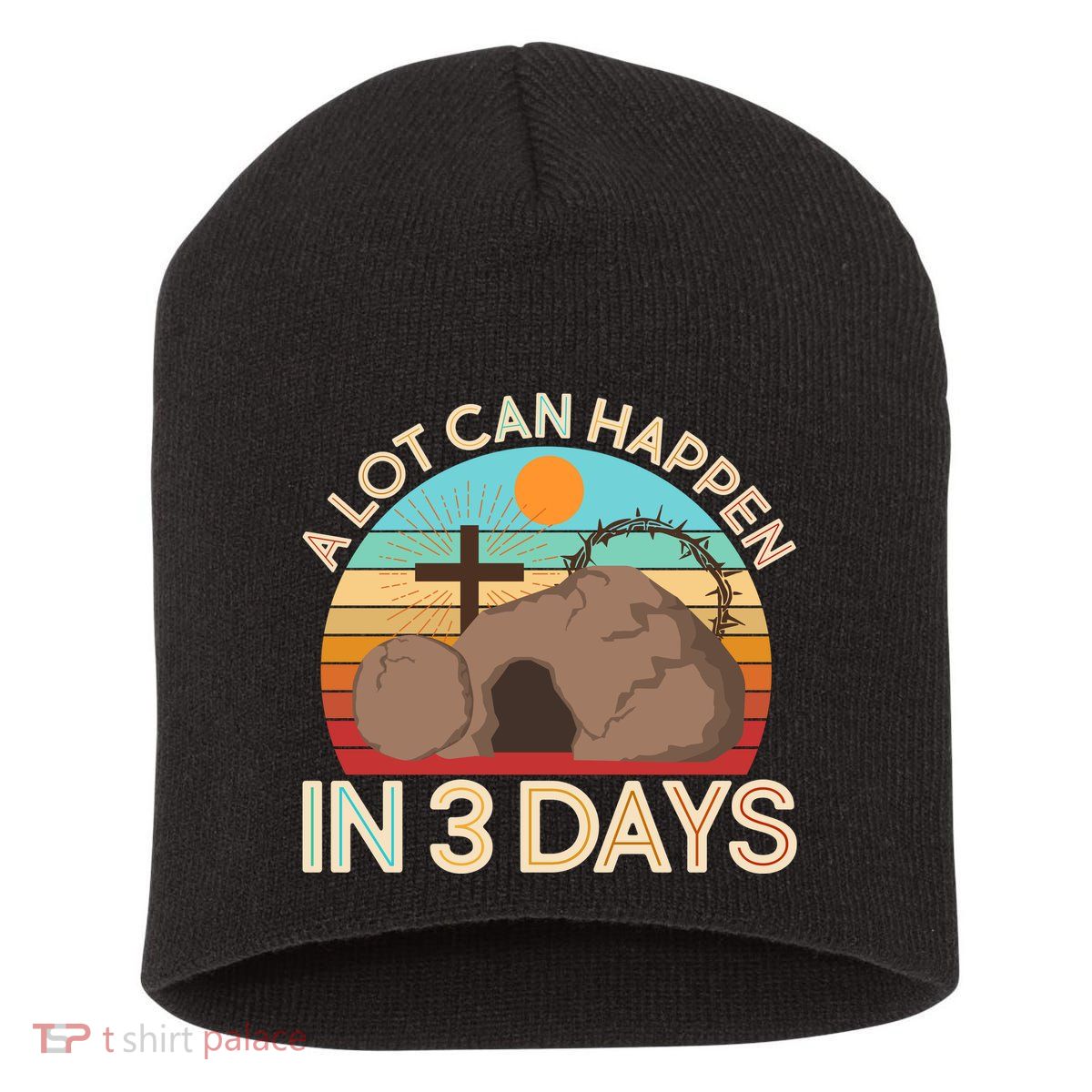 Retro Easter A Lot Can Happen In 3 Days Short Acrylic Beanie