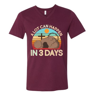 Retro Easter A Lot Can Happen In 3 Days V-Neck T-Shirt