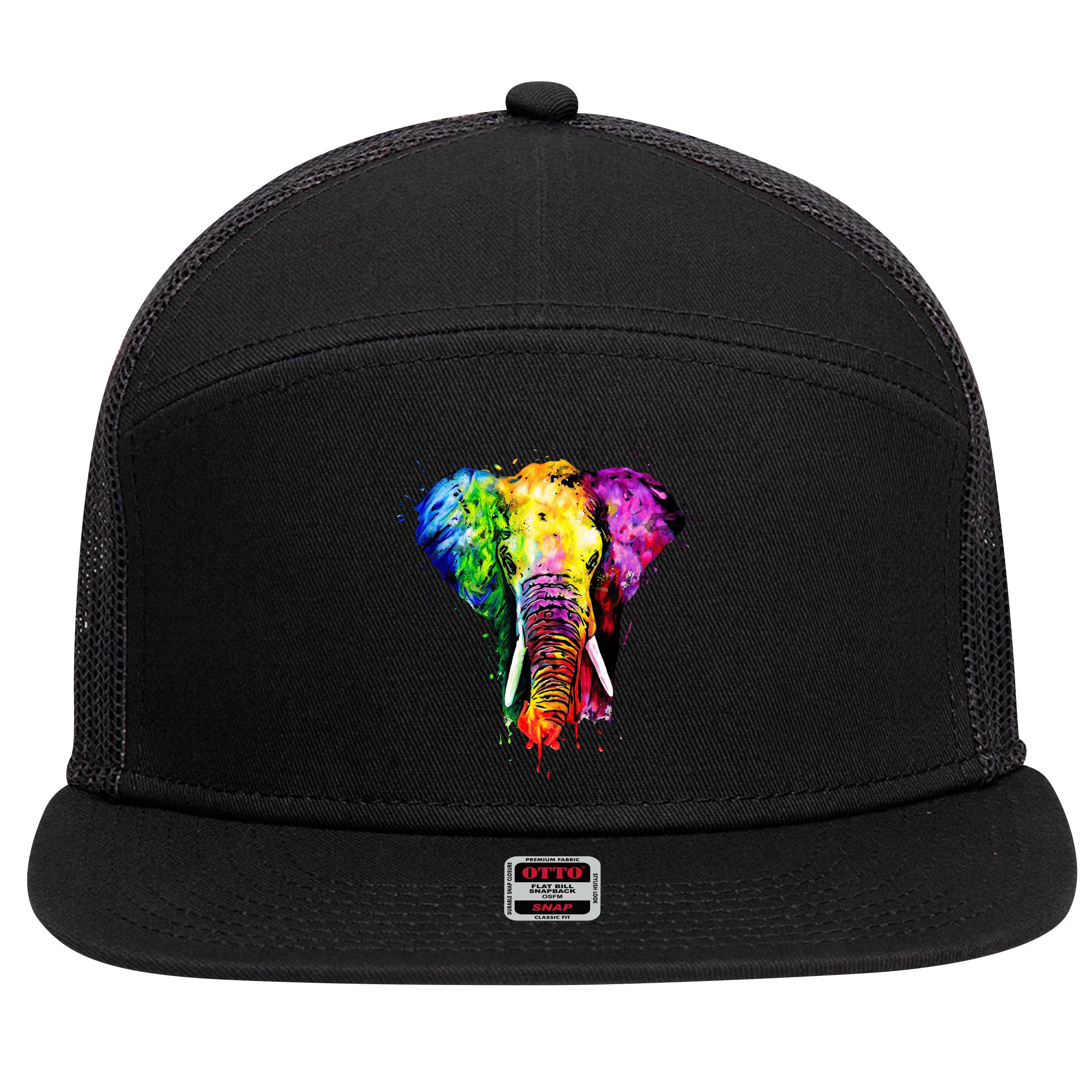 Rainbow Elephant Art Cute Gift 7 Panel Mesh Trucker Snapback Hat