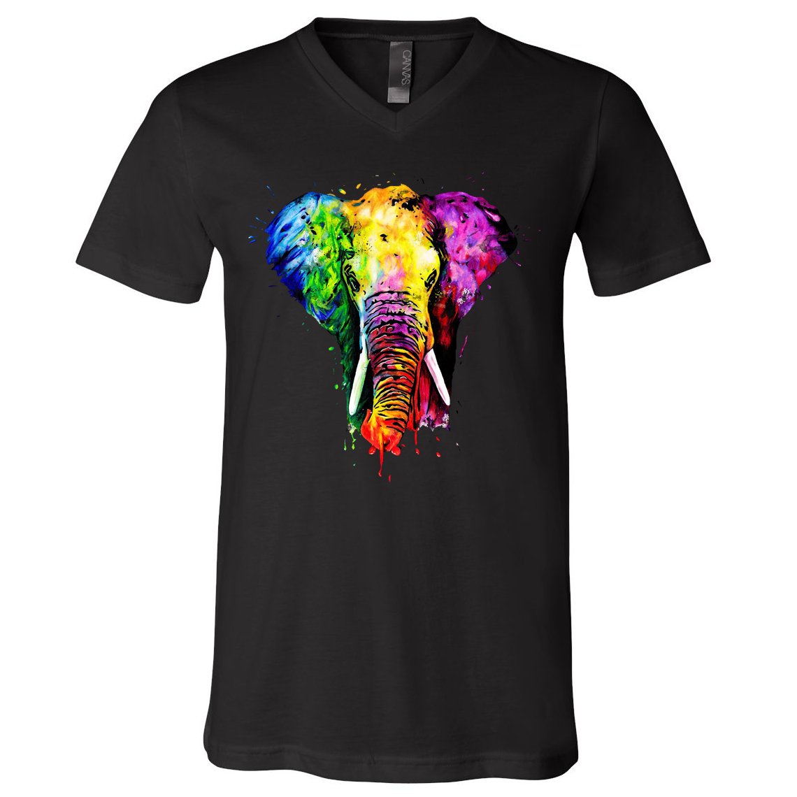 Rainbow Elephant Art Cute Gift V-Neck T-Shirt