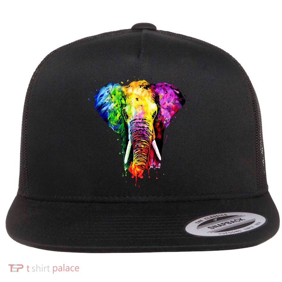Rainbow Elephant Art Cute Gift Flat Bill Trucker Hat